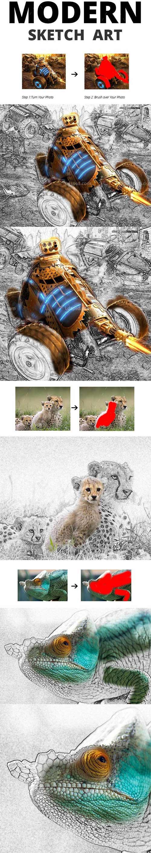 Modern Sketch Art,极品PS动作-现实与艺术